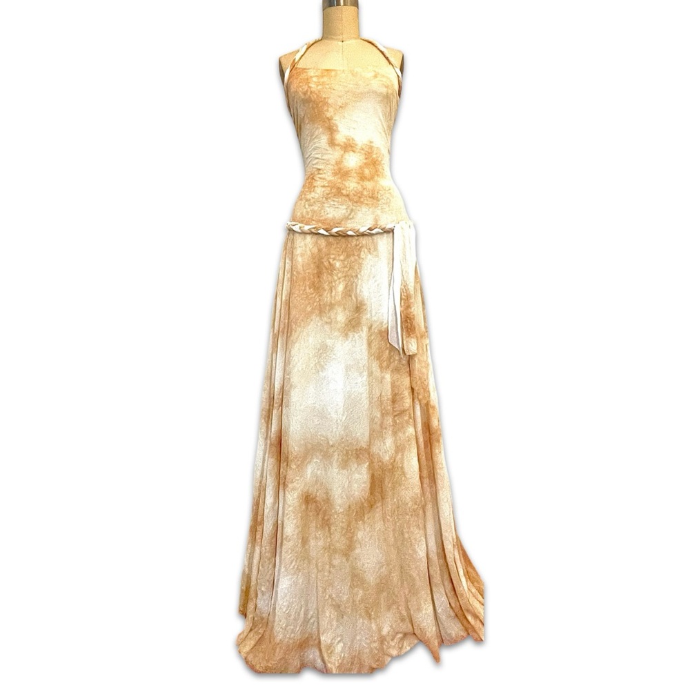 New unique atelier Handcrafted Maxi Dress Mesh Lined Boho Halter small prom